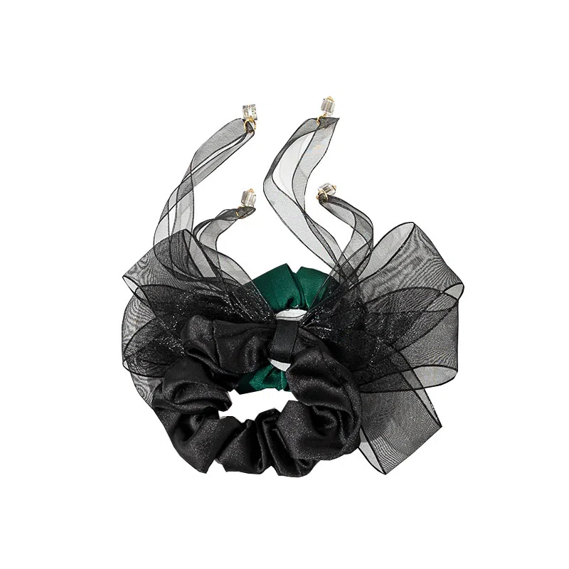 卡铂雅 绿色网纱气质复古镶钻极简高级感休闲时尚潮流设计韩流 发圈 女款