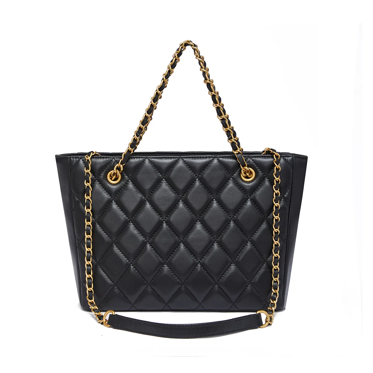 红蜻蜓 小香风菱格链条百搭通勤 牛剖层皮革拼超细纤维合成革 单肩包手提包腋下包托特包 常规 女款 黑色