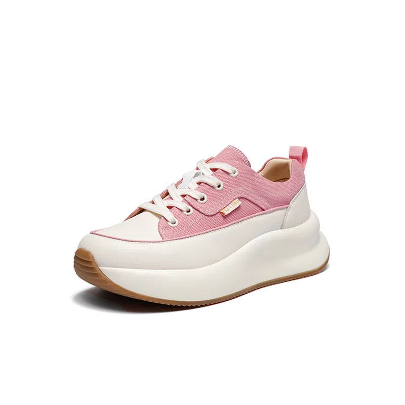 红蜻蜓 牛剖层革织物 学院风青春厚底小白鞋 时尚撞色增高百搭 低帮 休闲鞋 女款