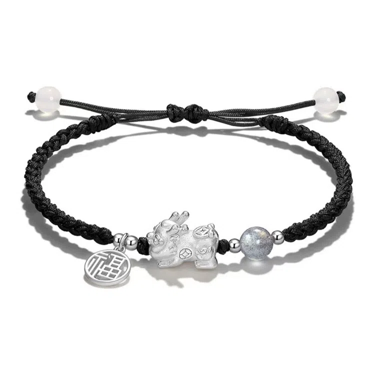 饰福瑞 招财貔貅 手工编绳黑绳 国潮新中式 吞金兽萌宝招财转运 天生一对 编织绳 手链 男女同款情侣款