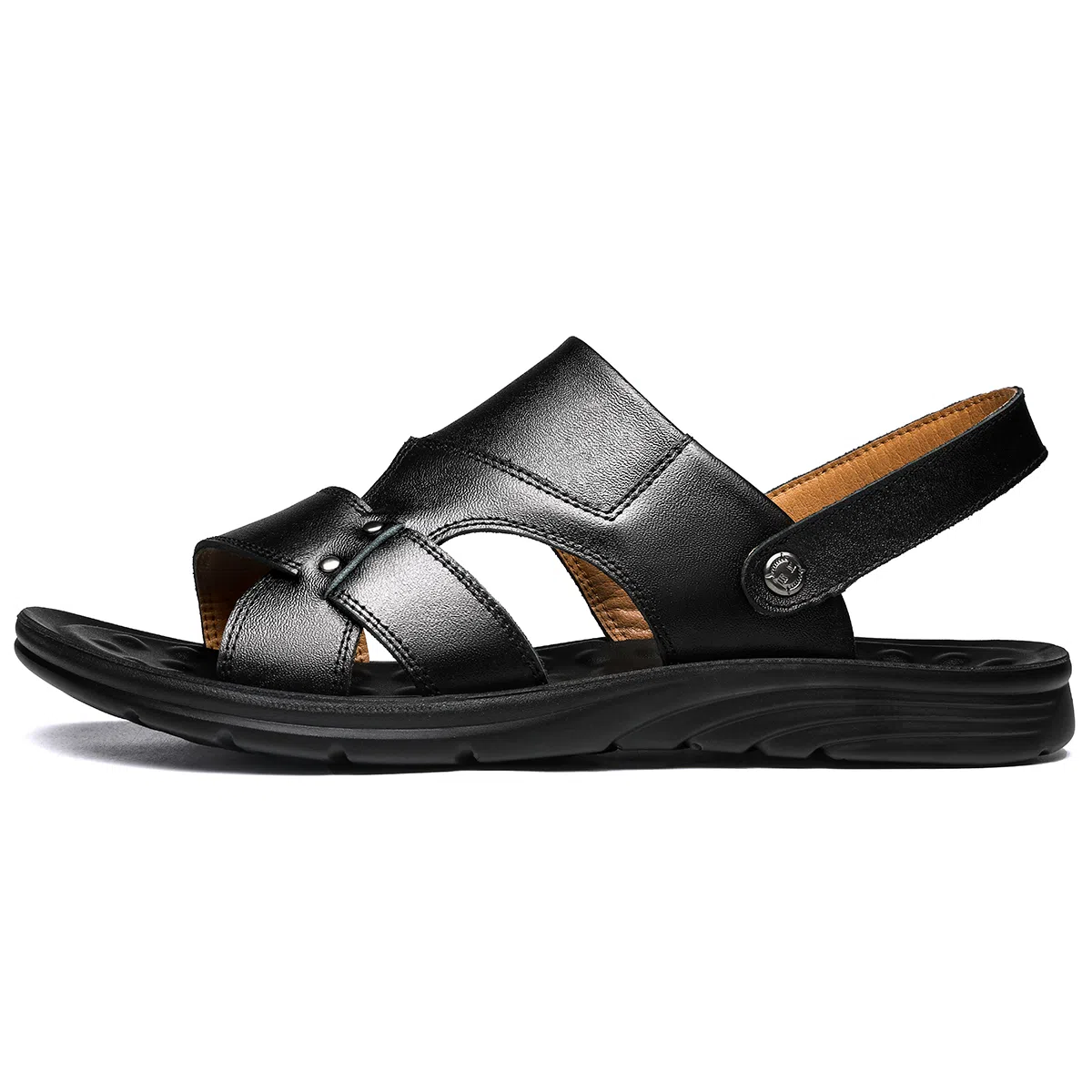 法派 头层牛皮 大码 纯色 简约 透气 轻便 舒适 沙滩凉鞋 男款