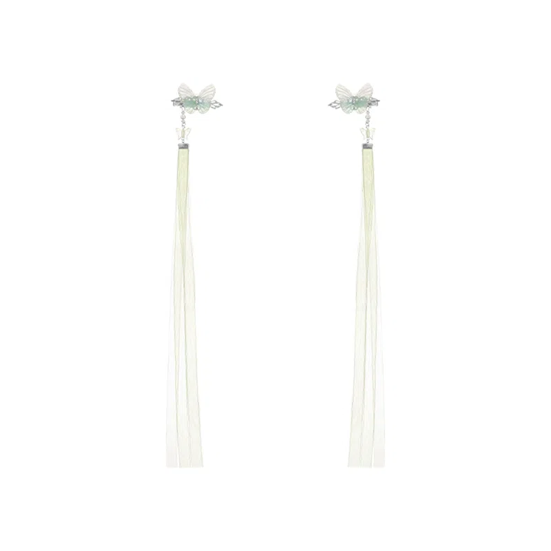 芒果饰品 薄荷曼波 新中式蝴蝶编芭蕾风 编发丝带飘带 发夹 女款