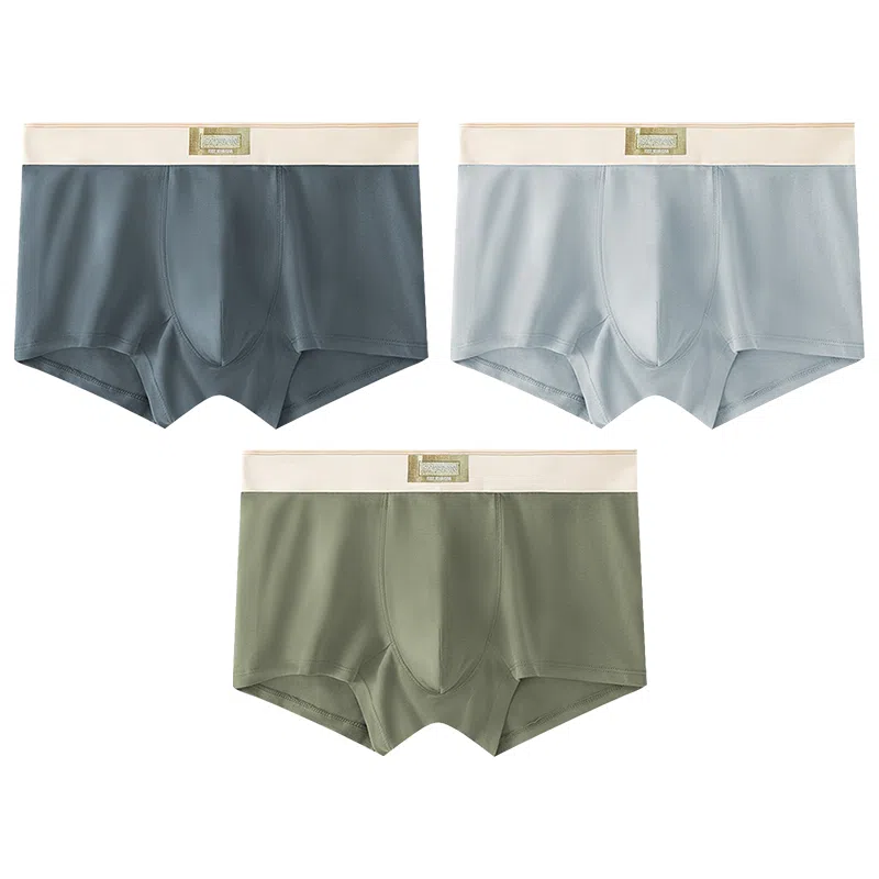莫代尔 纯色简约字母腰边透气舒适无痕平角裤柔软不勒四角裤短裤内裤 男款 组合装