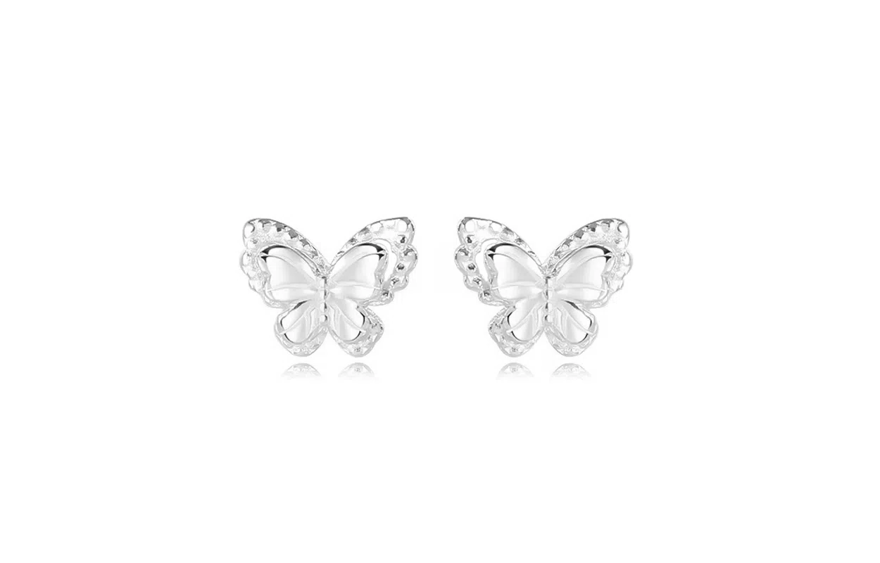 牧言 复古气质森系简约小众设计高级感 光面立体镂空双层蝶梦闺蜜日常百搭耳饰 合金 花边蝴蝶耳钉 女款