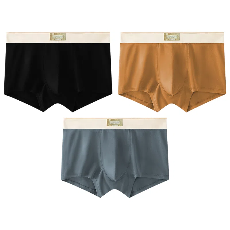 莫代尔 纯色简约字母腰边透气舒适无痕平角裤柔软不勒四角裤短裤内裤 男款 组合装