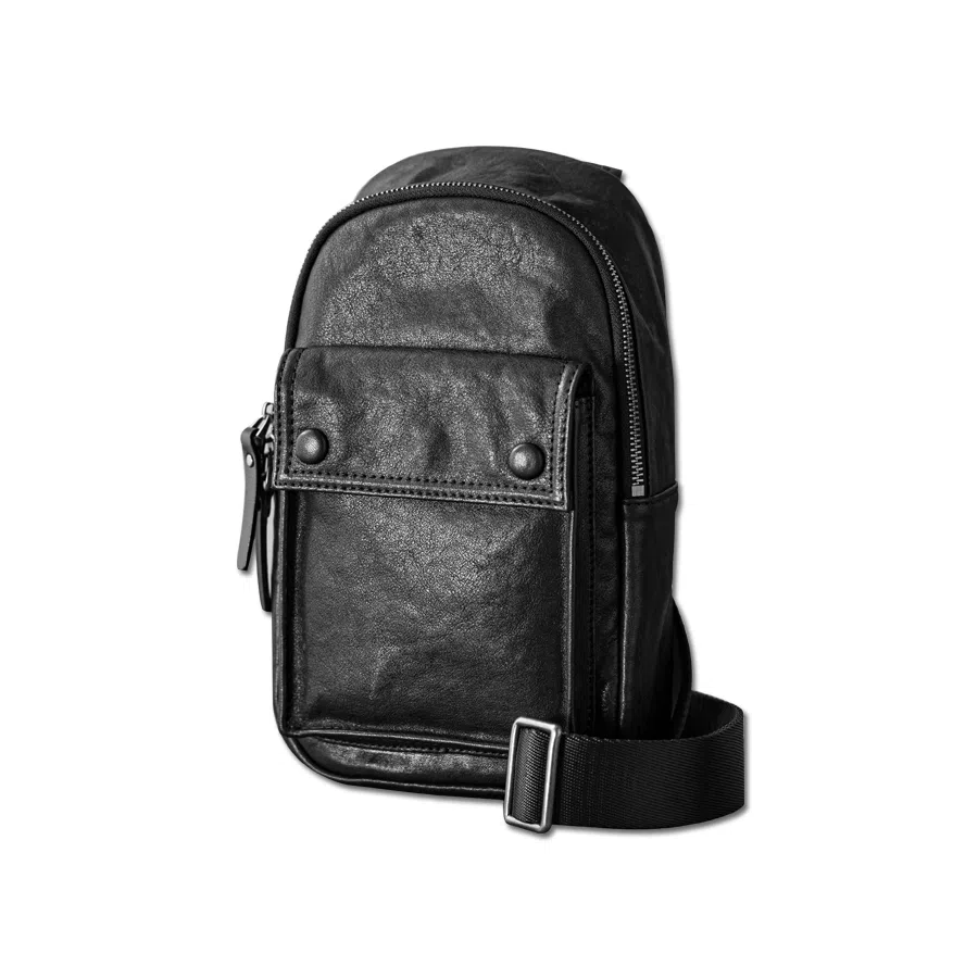 后步 小众设计感原创简约通勤时尚潮牌运动日常休闲出行 真皮头层植鞣牛皮 斜挎包背包胸包 常规 男女同款情侣款 黑色