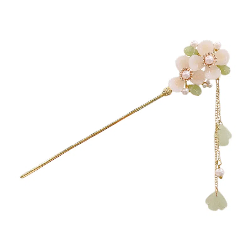 水中玉 古风玉兰花流苏簪子 新中式气质后脑勺盘发发钗简约现代头饰 发簪 女款