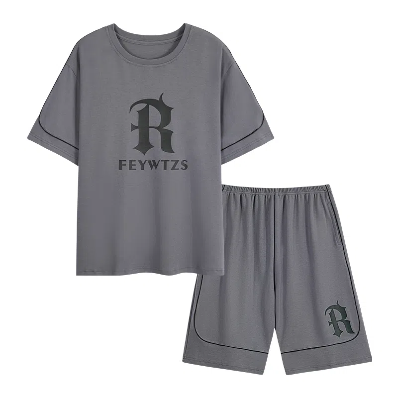 莫代尔 亲肤轻薄透气舒适圆领套头居家短袖短裤可外穿睡衣套装 男款 铅色