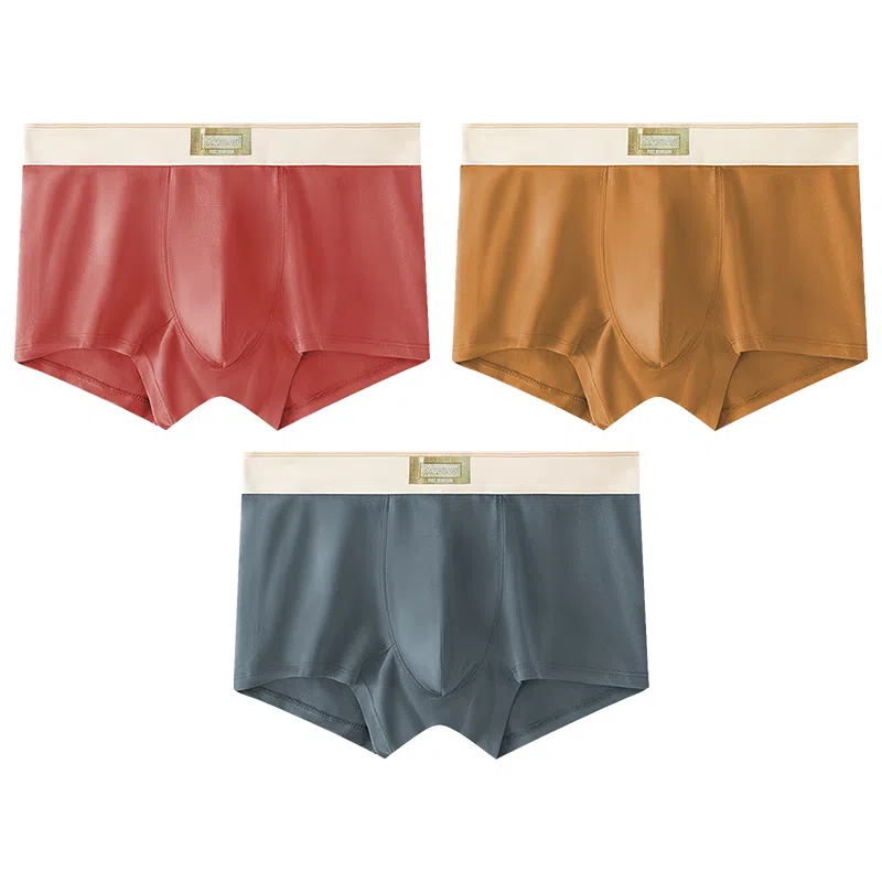 莫代尔 纯色简约字母腰边透气舒适无痕平角裤柔软不勒四角裤短裤内裤 男款 组合装