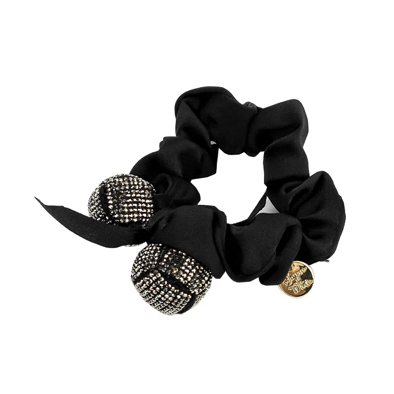 卡铂雅 黑色时尚潮流设计港风气质复古镶钻极简高级感发圈 发饰 女款