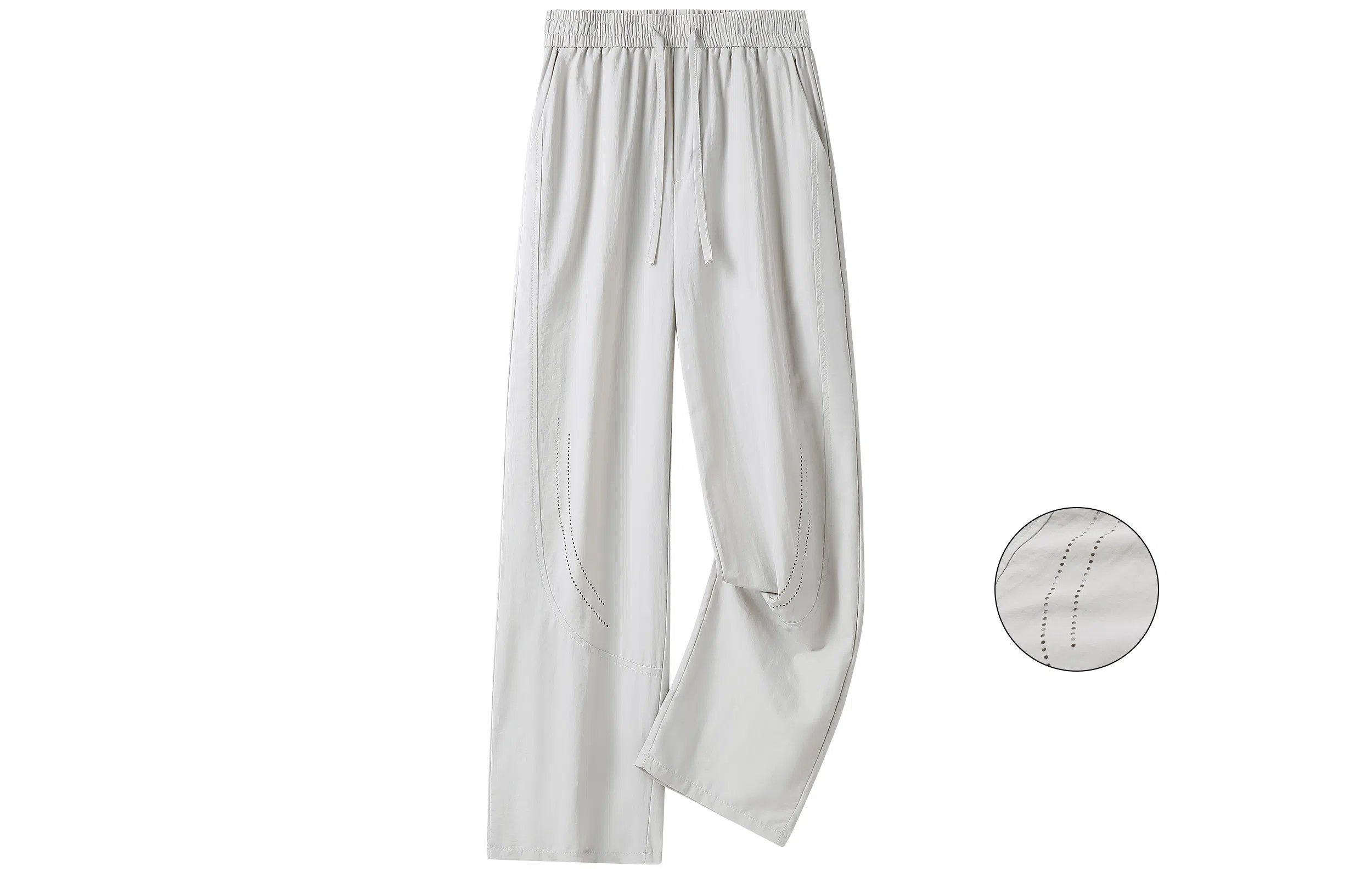 美式高街激光冲孔透气空调裤冰丝速干薄款垂感阔腿无性别抽绳工装伞兵休闲裤 男女同款 黑色