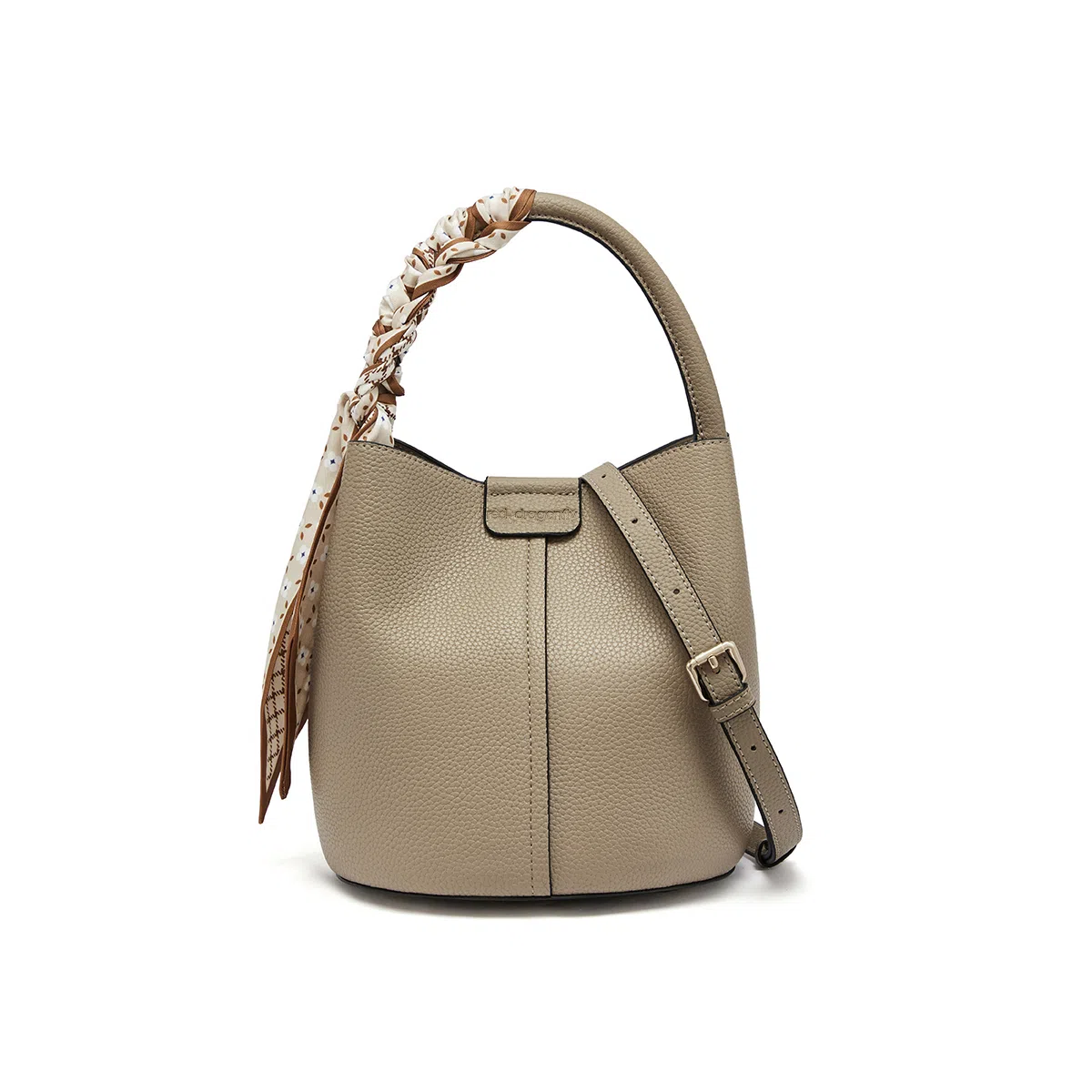 红蜻蜓 设计简约荔枝纹水桶包通勤 牛皮 斜挎包手提包 常规 女款 大象灰