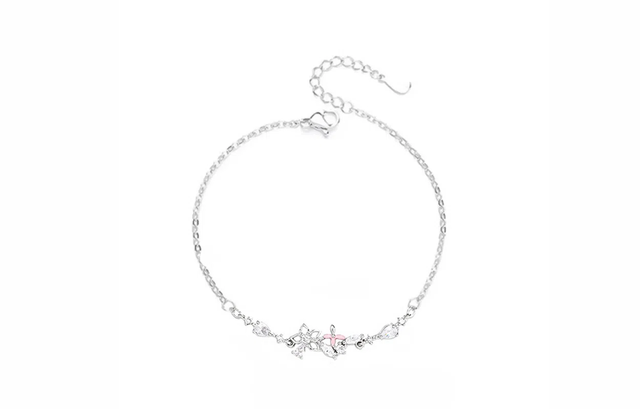 牧言 甜美可爱简约小众设计高级感 光面立体极光蝶梦闪耀水滴手饰 合金 幻彩蝴蝶手链 女款