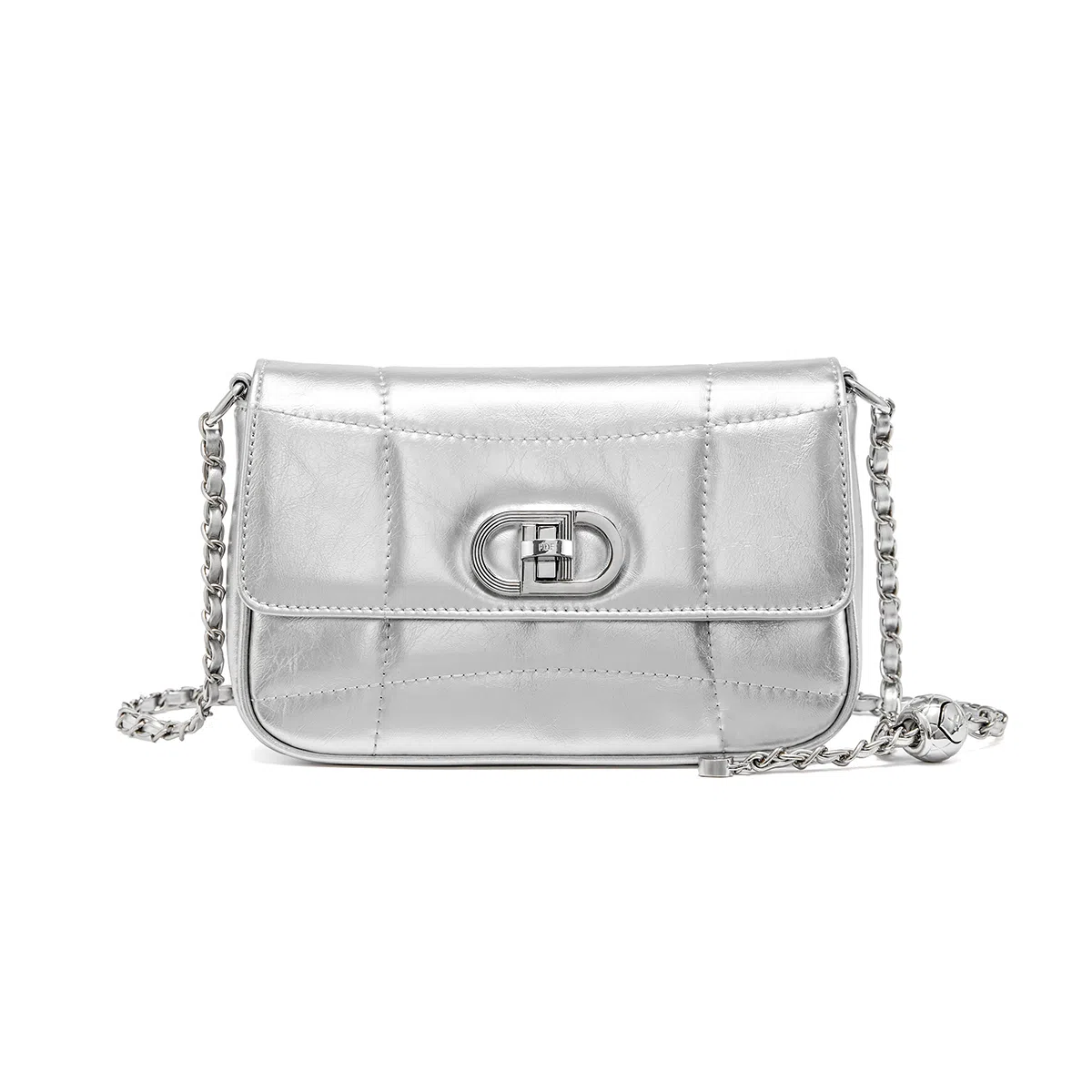 红蜻蜓 设计精致时尚潮流百搭小众高级感 牛皮 斜挎包 女款 银色