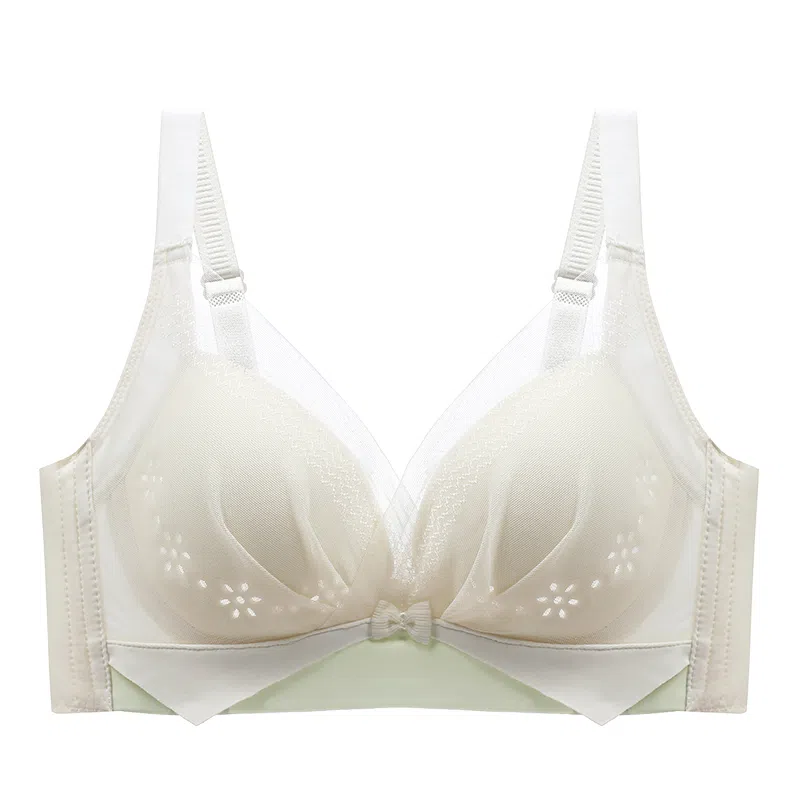 莫代尔 纯色网纱蝴蝶结聚拢无痕收副乳舒适文胸 女款