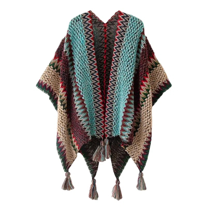 北极绒 民族风针织披风气质外搭保暖云南旅游拍照复古 聚酯纤维 披肩 女款