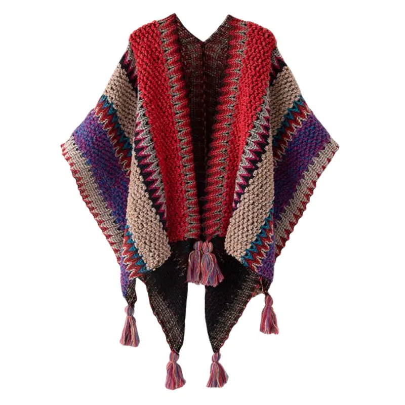 北极绒 民族风针织披风气质外搭保暖云南旅游拍照复古 聚酯纤维 披肩 女款