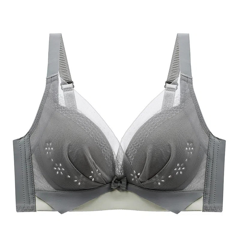 莫代尔 纯色网纱蝴蝶结聚拢无痕收副乳舒适文胸 女款