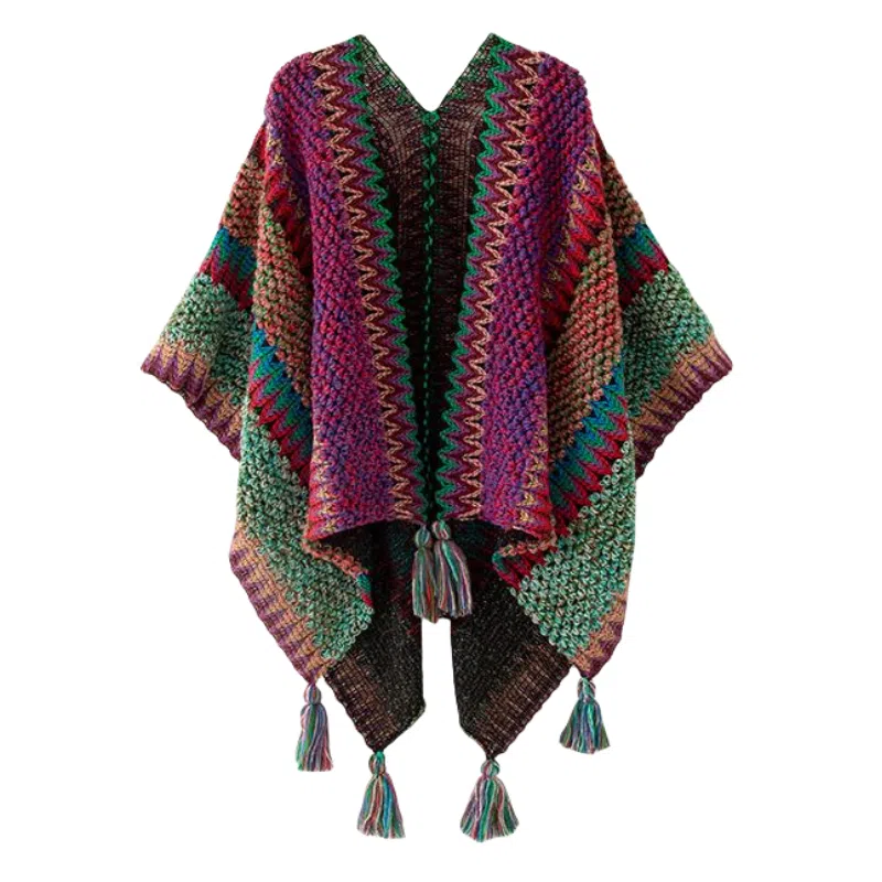 北极绒 民族风针织披风气质外搭保暖云南旅游拍照复古 聚酯纤维 披肩 女款
