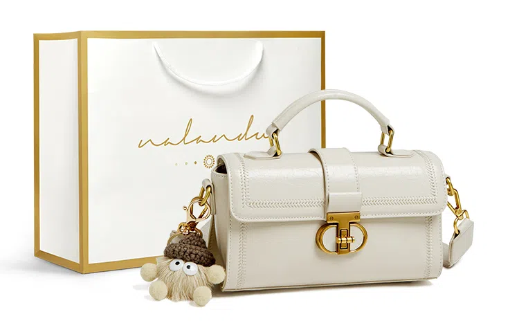 纳兰杜 包包女百搭少女包潮流高级感小众个性女包高颜值时尚女生 牛皮配合成革 单肩包手提包斜挎包 中号 女款 米白色