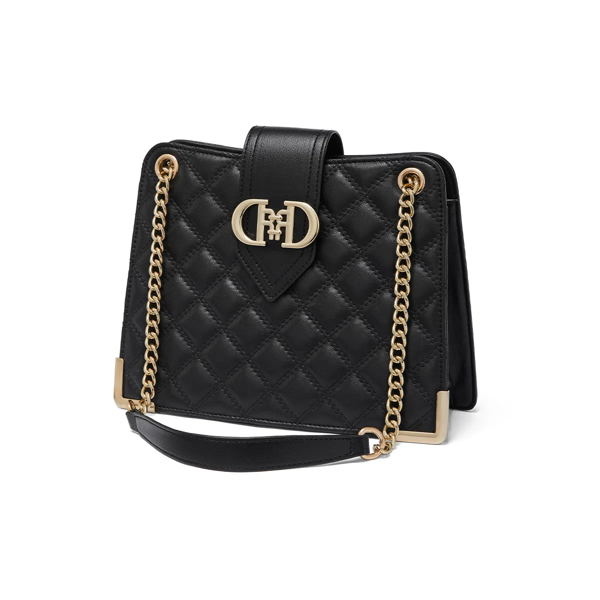 红蜻蜓 菱格时尚百搭金属链条通勤 牛皮 手提单肩包 常规 女款 黑色