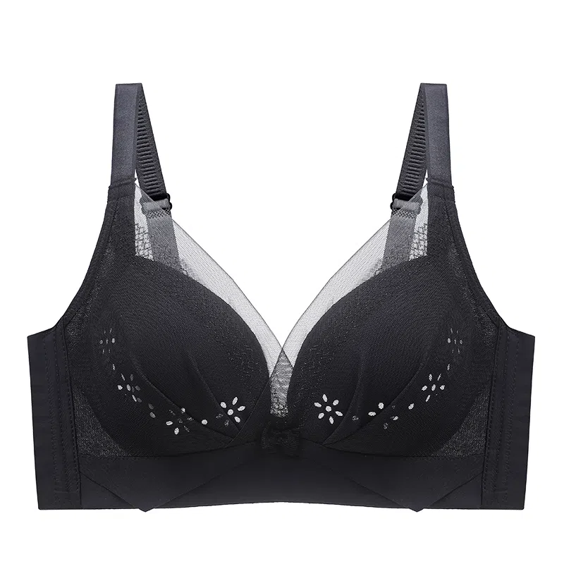 莫代尔 纯色网纱蝴蝶结聚拢无痕收副乳舒适文胸 女款