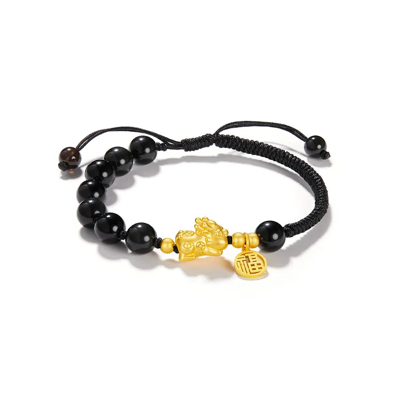 中国黄金 珍·尚银 福泽招财貔貅吞金兽 轻奢小众设计新中式手编绳 本命年 足银 手链 男女同款情侣款 礼盒