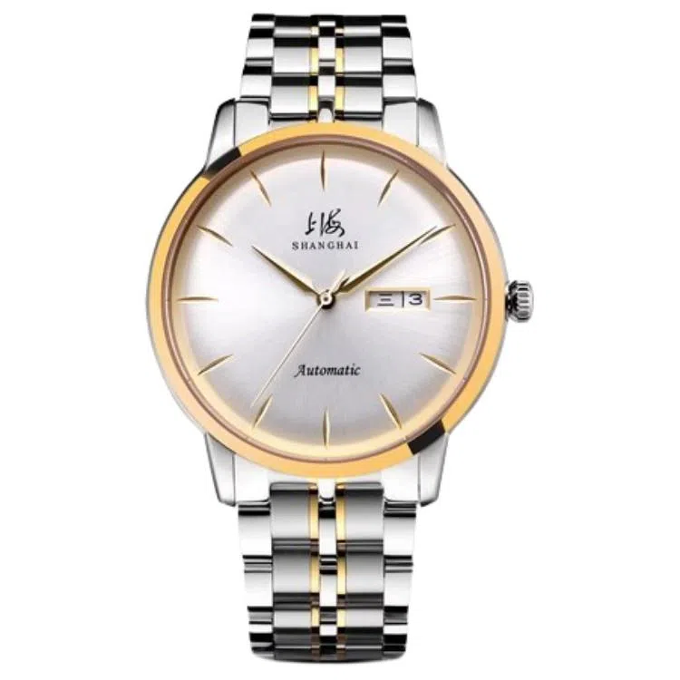 上海自动机械机芯 精钢表带 国表 男表 白色表盘 生活防水