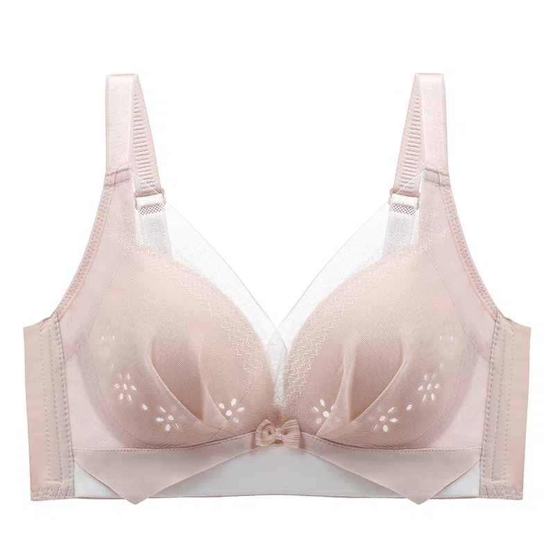 莫代尔 纯色网纱蝴蝶结聚拢无痕收副乳舒适文胸 女款