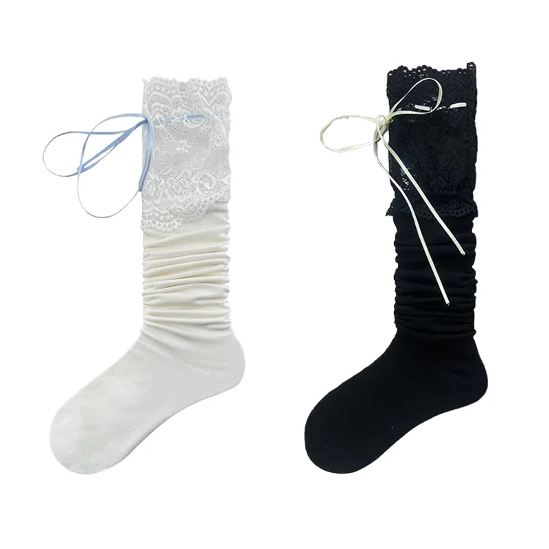 夜间教习室 蕾丝拼接蝴蝶结日系洛丽塔少女甜美过膝袜 女款