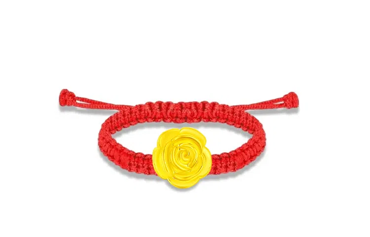 月斐 黄金玫瑰花 浪漫玫瑰转运珠本命年精致轻奢编绳可调节金山茶花好运莲莲花指环闺蜜款 足金 金戒指 男女同款情侣款