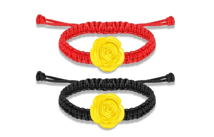 月斐 黄金玫瑰花 浪漫玫瑰转运珠本命年精致轻奢编绳可调节金山茶花好运莲莲花指环闺蜜款 足金 金戒指 男女同款情侣款