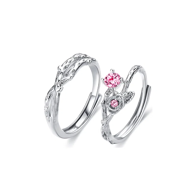 万娜 荆棘与玫瑰 小众设计森系花朵简约 合金 戒指 男女同款情侣款 银白色