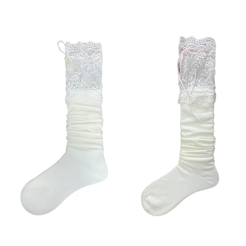 夜间教习室 蕾丝拼接蝴蝶结日系洛丽塔少女甜美过膝袜 女款