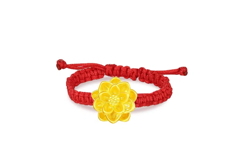 月斐 黄金玫瑰花 浪漫玫瑰转运珠本命年精致轻奢编绳可调节金山茶花好运莲莲花指环闺蜜款 足金 金戒指 男女同款情侣款