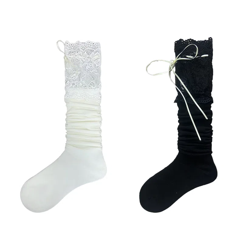 夜间教习室 蕾丝拼接蝴蝶结日系洛丽塔少女甜美过膝袜 女款