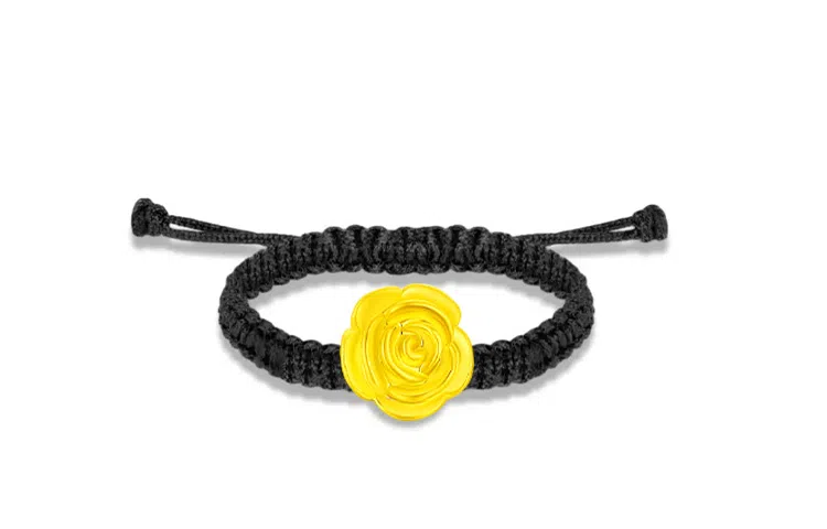 月斐 黄金玫瑰花 浪漫玫瑰转运珠本命年精致轻奢编绳可调节金山茶花好运莲莲花指环闺蜜款 足金 金戒指 男女同款情侣款