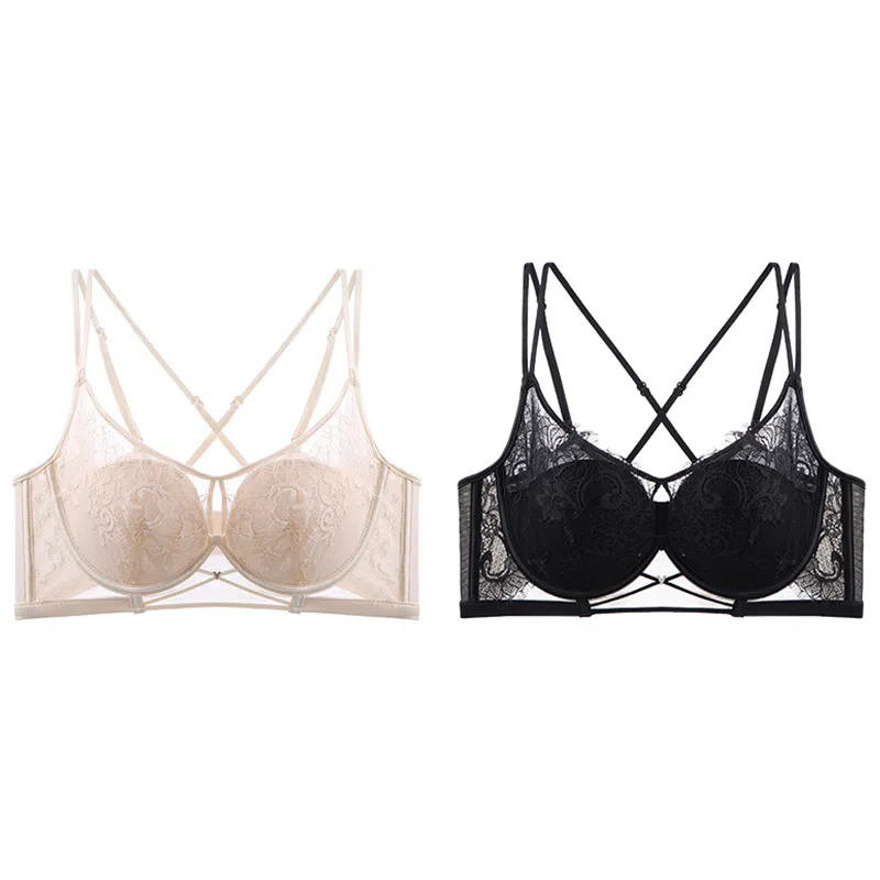 莫代尔 轻薄蕾丝芒果杯调整型收副乳聚拢矫正上托防下垂外扩大胸显小文胸 女款 组合装