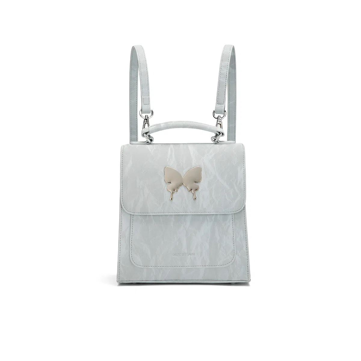 稻草人 小众蝴蝶翩翩设计高质感小众蝴蝶翩翩设计高质感 聚氨酯 手提包书包旅行双肩包 常规 女款 灰蓝/浅杏色/银灰