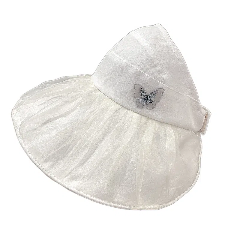 木林森 夏季遮阳超仙蝴蝶大帽檐遮脸渔夫帽优雅气质海边度假扎马尾空顶 棉 防晒帽 女款