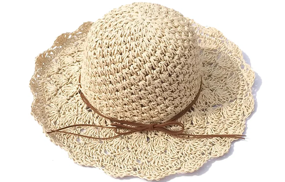 优幽兰 时尚百搭夏季遮阳镂空草编帽透气可折叠太阳帽海边度假出游沙滩帽大帽檐显脸小遮阳帽拍照打卡赫本风 纤维素 防晒帽 女款