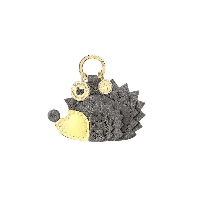 后鸟 原创趣味设计小刺猬可爱优雅呆萌手工真皮小众新中式高级感轻奢玩偶玩具个性汽车吊饰品 羊皮 钥匙扣包包挂件 男女同款情侣款