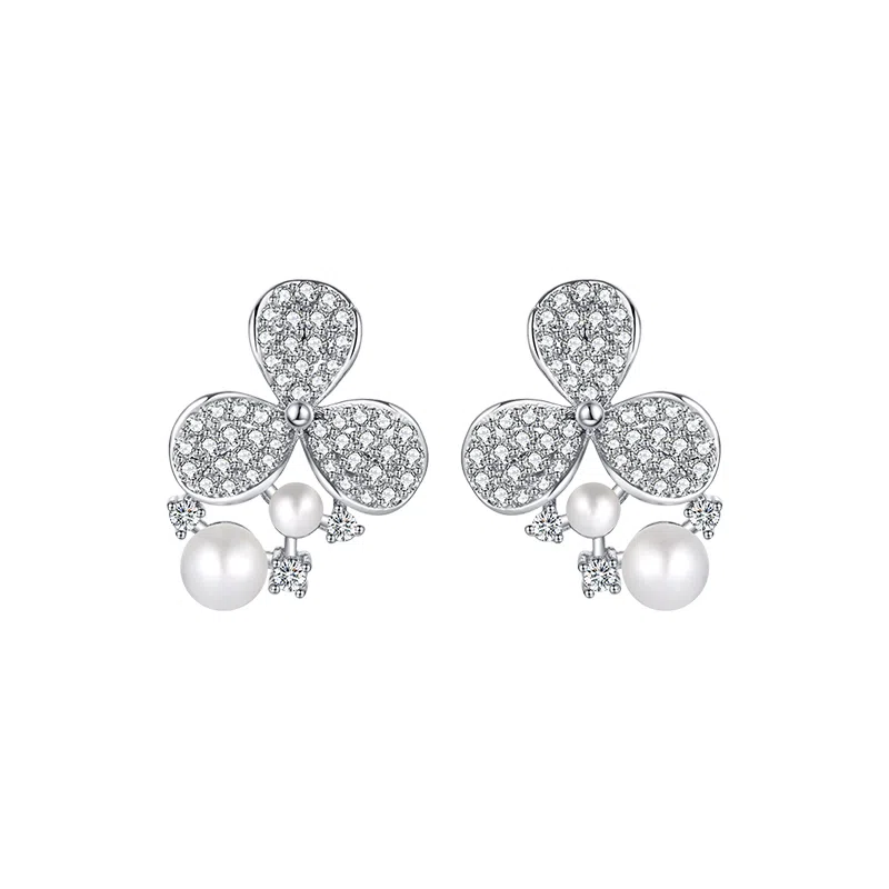 一撇一捺 三叶草森系花朵优雅高级感 合金 耳钉 女款
