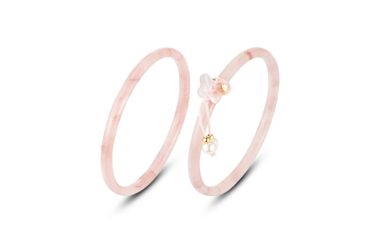 百利金 干枯玫瑰蝴蝶 优雅气质莹润温婉国潮新中式转运珠创意设计一步一响双圈叮当镯 琉璃 玉石手镯 男女同款情侣款