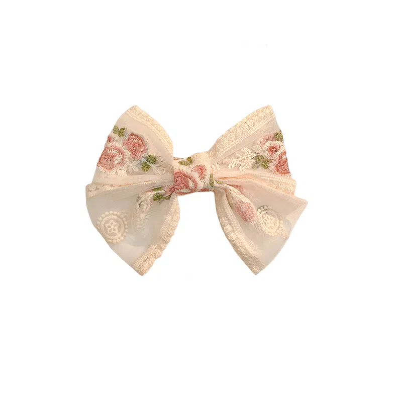 水中玉 超仙蕾丝刺绣蝴蝶结发卡后脑勺顶夹 发夹 女款