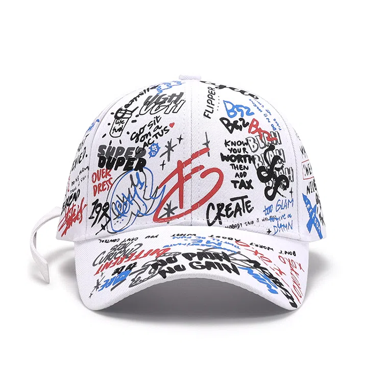 浪莎 潮酷字母涂鸦个性硬顶户外出行旅游街拍防晒弯檐 棉 鸭舌帽 男女同款情侣款