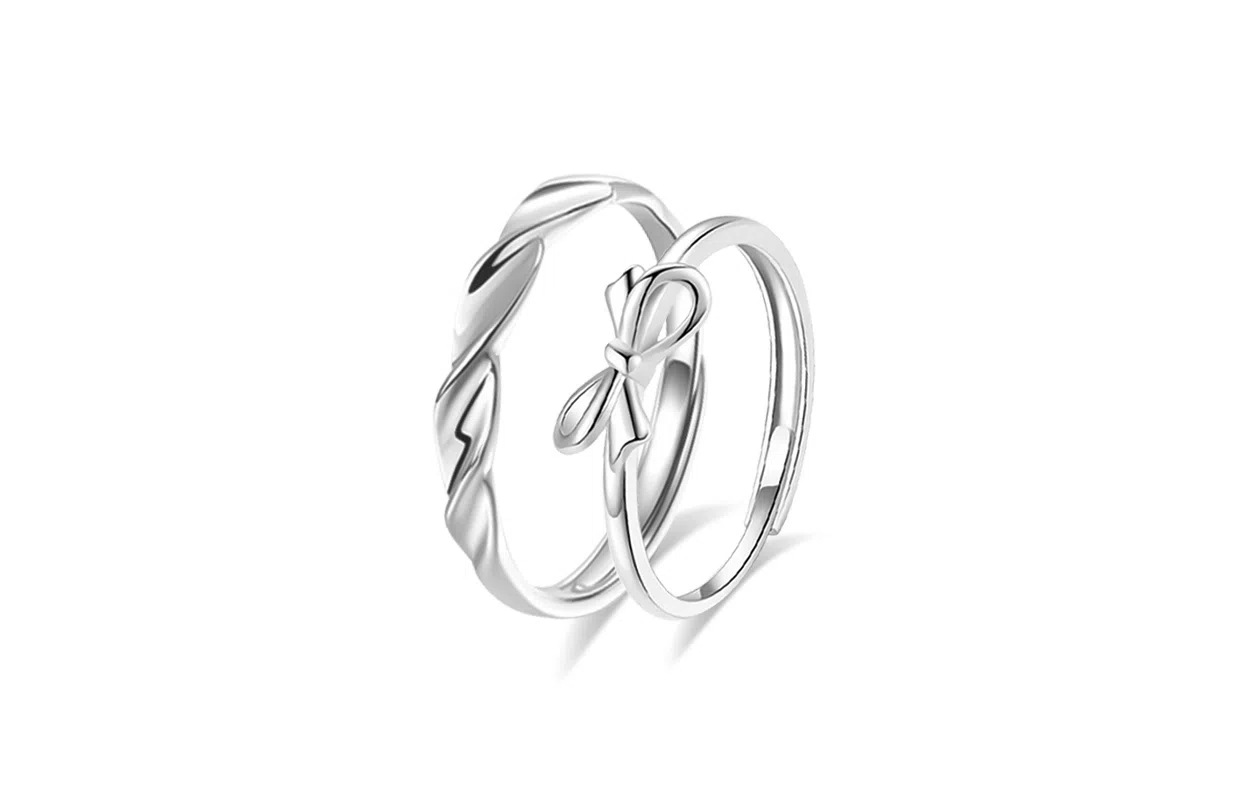 牧言 冷淡风气质简约小众设计高级感 光面立体莫比乌斯交织素圈蝶梦蝴蝶结对戒可调节指环 合金 蝶恋戒指 男女同款情侣款