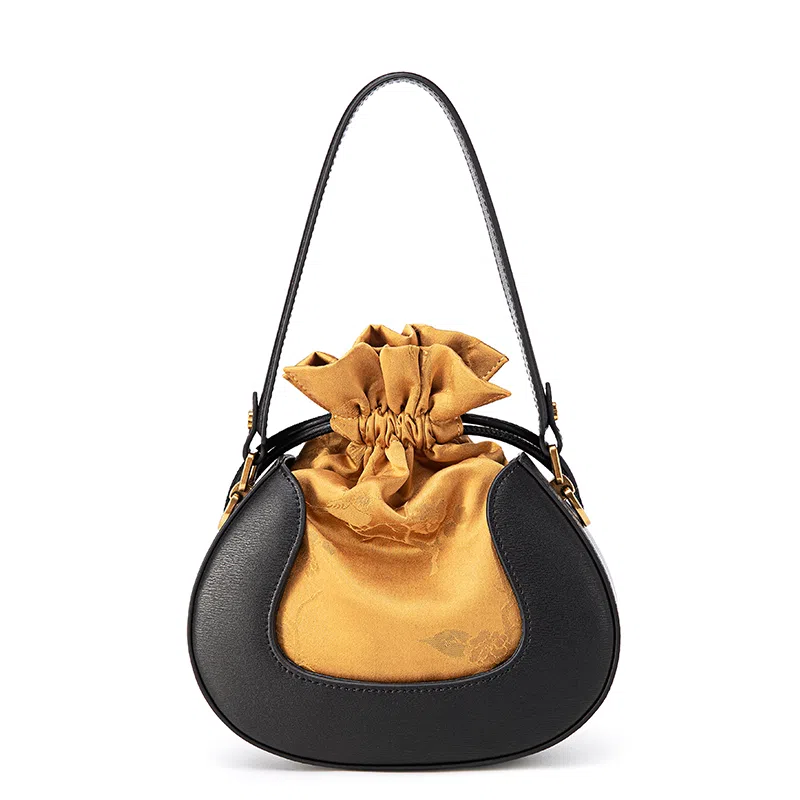 良锦记 纯色百搭 牛皮 单肩包 女款 金色