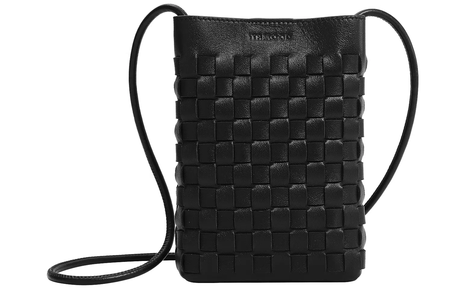 妙迪 夏天小众时尚高级感简约百搭休闲 软皮真皮羊皮 经典手工编织竖款手机包散步轻便斜挎包迷你小挎包 常规 女款 子夜黑