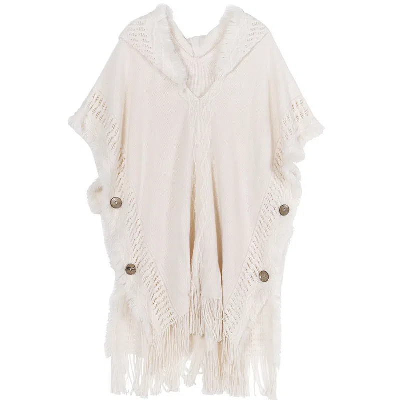 北极绒 森系波西米亚流苏连帽针织旅行拍照网红穿搭斗篷外搭 披肩 女款